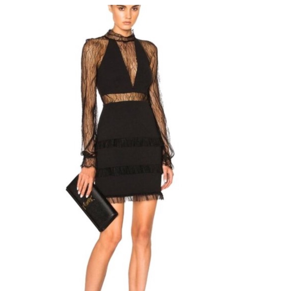 Black Filigree Lace Halter Plunge Mini Size Cocktail Dress